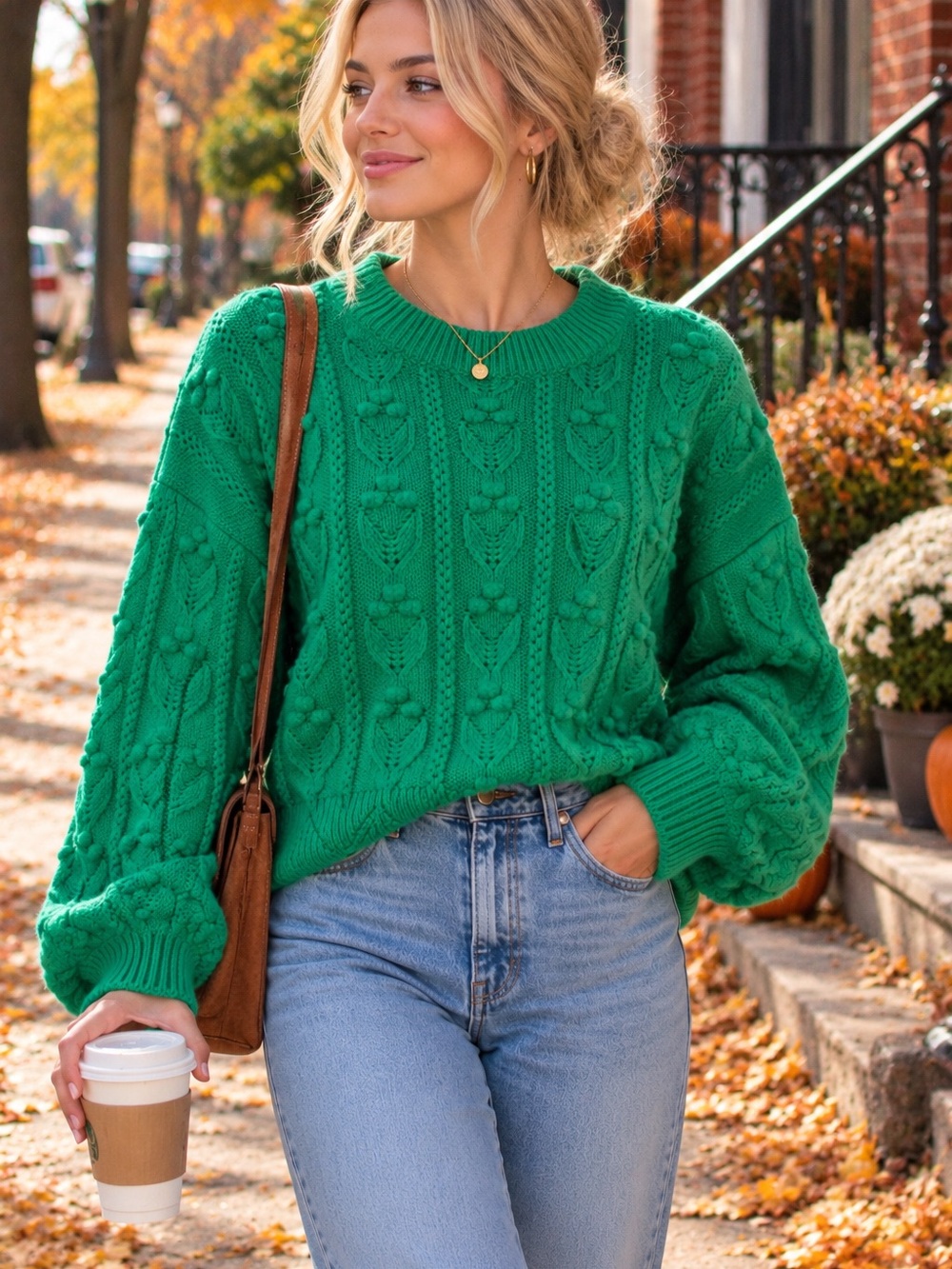 CIDER Emerald Green Textured Knit Sweater Size Large